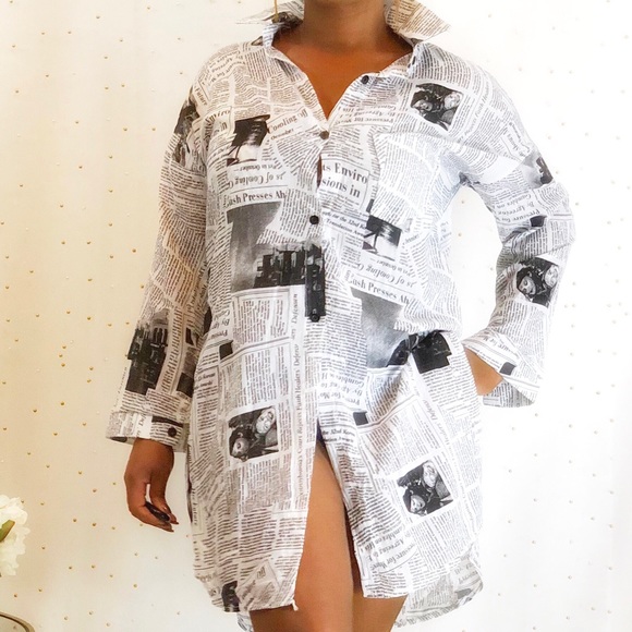 Tops Newspaper Print Shirt Dress Poshmark